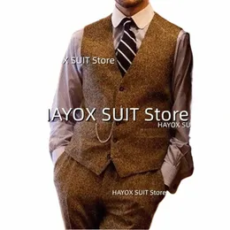 men's Suit Vest Slim Fit Single Breasted V-Neck Vintage Leather Chalecos Wedding Groom Prom Party Sleevel Jackets k7gE#