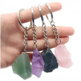 Nyckelringar Natural Stone Chain Rough Gemstone Keychain Crystal Gem Keyring Holder Jewelry Drop Delivery Otjrm