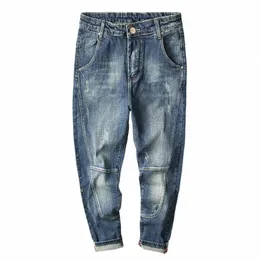 kstun kot erkek harem pantolon streç retro mavi gevşek fit patchwork sokak kıyafeti erkekler pantolonlar rahat denim pantolon hip hop vintage b8yq#