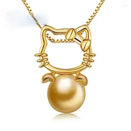 Подвески из стерлингового серебра, цветные ювелирные изделия, жемчужный кулон с котенком, короткое ожерелье