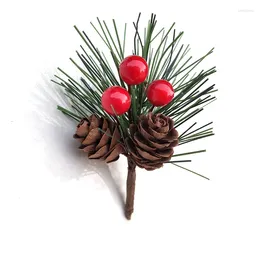 Dekorativa blommor At35 20st Artificial Flower Red Christmas Berry and Pine Cone With Holly Branches Decoration for Home Floral Decor