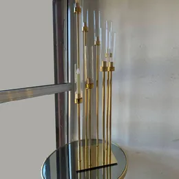 Candelabros de ouro alto, 8 braços, 53.54 polegadas, cluster de metal, castiçal, candelabros, 8 braços, peça central com sombra acrílica transparente para casamento