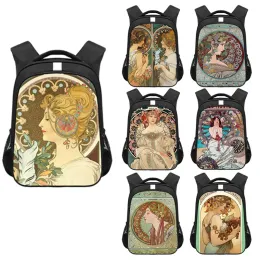 Mochila pintura a óleo de alphonse mucha impressão mochila para adolescente sacos de escola daypack estudante mochila portátil mochila de viagem saco de livro