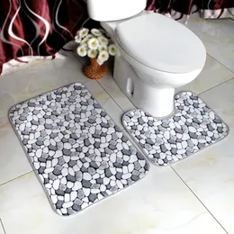 2st/set Cobblestone Badrumsmatta Set Flanell Anti-Slip Kitchen Bath Mat matta Badrum Toliet Mattan Washable Tapete