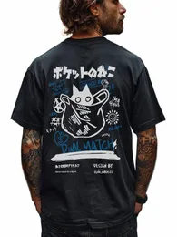 hip Hop T-Shirt Men Women Streetwear Japanese Kanji Funny Cat Print T Shirt 2024 Harajuku Cott Casual Short Sleeve Tshirt Tops F5O0#