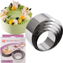 6Pcsset Stainless Steel Mousse Cake Ring Mold 3D Baking Dessert Cookie Pastries Cutter Circle Round Mould Bakeware Accessorie 240325