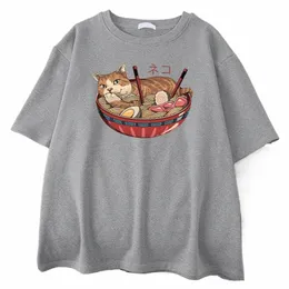 Cats Like Noodles Impresso Mans Cott Tee Roupas Harajuku Casual Crewneck Tops All-matemática Oversize Respirável Homens Camisetas O35V #