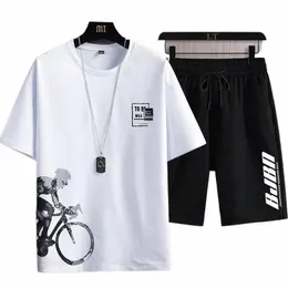 yaz erkekler gündelik spor takım elbise bisiklet baskılı spor açık koşu jogging sweatshirt sweatpants nefes alabilir hızlı kurutma 2 adet set e1of#
