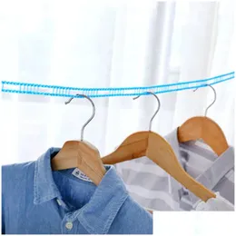 Hangers Racks 5M Strong Nylon Outdoor Windproof Clothesline Travel Retractable Rope Washing Line Cam Drying Clothes Hanger Drop Delive Otgdc