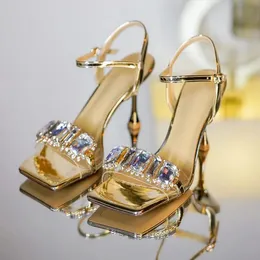 French high heels sandal summer open-toed stilettos sandal women's sexy temperament Crystal high heels Party wedding women's high-heeled sandals