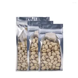 Förvaringspåsar 100 st lukt tätt stand up påse pistasch cashew mutter värme tätning klart fönster blixtlås lås aluminium folie sidosett väska