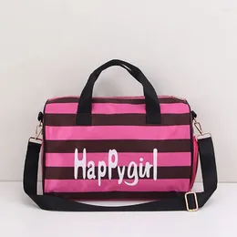 Bolsa de ombro feminina de grande capacidade, bolsa de nylon com zíper para academia, bolsa carteiro, listrada, portátil, à prova d'água, esportiva