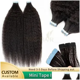 Hair Extension Kits Extensions Mrshair Mini Tape In Human Kinky Straight 3X0.8Cm Weft Remy Black Women Drop Delivery Products Otvah