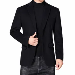 Autumn Winter Men Wool Blazers Black Navy Blue Dark Camel Woolen Blend Jacket Suit notched Collar Design Smart Casual Outfits 223x#