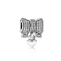 100% 925 Sterling Silver Cubic Zirconia Simple Bow Charms Fit Original European Charm Bracelet Fashion Women Wedding Engagement Je304U