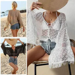 Women's Blouses Summer Beach Dress Lace Bat Sleeve Shirts Hollow Out Swimwear Cover Ups Sexy Outfits Women Beachwear