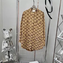 Koszulki damskie Damskie koszule Damskie koszule Modne klasyczne koszule Wysokiej jakości haftowane literę Cardigan Khaki Button Up koszule