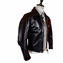 ジャケット・アウター 90s- horse hide leather jacket Mens Classic Genuine Leather Jacket Winter Vintage Black