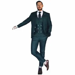 Fi Dark Green Men Suits Slim Pit Busin Male Blazer Shawl Lapel Wedding Groom Tuxedos Casual 3 قطع مجموعة مجموعة Homme M7kk#