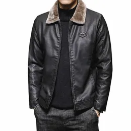 Jacka plus veet lapel tjock varm fi 2023 Autumn Winter Men's Suede Boutique Imitati Leather Top Large Size Pu Coats J79V#