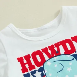 Giyim Setleri 4 Temmuz Bebek Kız Kıyafetleri Howdy America Kısa Kollu T-Shirt Amerikan Bayrak Tassel Bell Alt Pantolon Seti