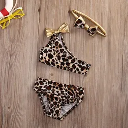 3pcs Baby Girls Leopard Swimwear Kids Bikini مجموعات صيفية للسبعية لباس بيتش ملابس الأطفال بدلات الاستحمام 0-8Y 240326