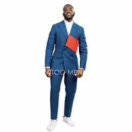 Blazer blu Patchwork Rosso Abiti da uomo Formale Slim Fit Due pezzi / Per attività di ballo di fine anno Abbigliamento maschile / Costume Fi Homme Set 26X5 #