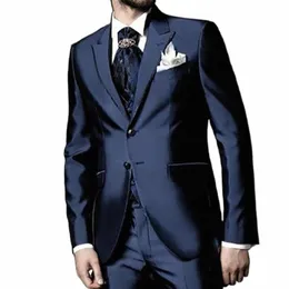 Lyxmän passar FI Casual Custom Made Set Peak Lapel Wedding Groom Högkvalitativ blazer Slim Fit Jacket+Pants+Vest 2024 E7WW#