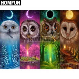 Akcesoria Homfun Full Square/Round Drill 5D DIY Diamond Painting „Four Seasons Owl” Krzyż Haftowy 5D Dekorowanie domu Prezent A02031