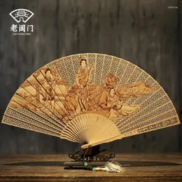 Dekorativa figurer | Ways Chang Door Folding Fan Sandalwood Hollow Out Gift Collectables - Autograph Handicraft i Suzhou