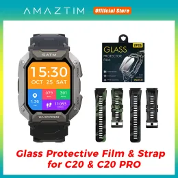 Accessories 20mm Strap & Glass Film for AMAZTIM C20/C20 PRO Smartwatch Wrist Bracelet Soft Silicon Outdoor Sport Watch Band Screen Protector