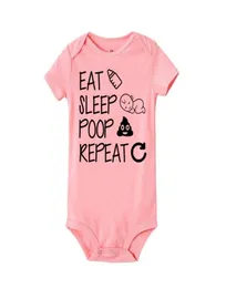 Yeni doğan yaz romper yemek uyku kaka tekrar bebek bebek bebek bebek kız komik mektup romper tulum kıyafetleri kıyafeti k7115757599