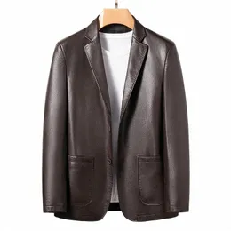 yn-330 Natural Sheep Leather Casual Suit Men's Jacket Slim Spring and Autumn Thin Secti Black Brown 93B6#