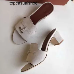Loro Piano LP LorosPianasl Wearing New Lazy Man Full Leather Half Trailer Leather Mid Heel Shoes Pendant French Flat Heel Sandals for Women Shoes