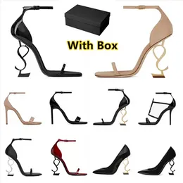 Designerskie sandały opyum luksusowy top patent skórzany spiczasty 8cm10 cm obcasy nowe moda kobiety jedna pasek marka butów seksowna sukienka buty metalowe pięta