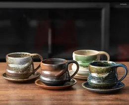 Copos pires 260ml forno transformação xícara de café e placa conjunto retro caneca cerâmica grossa conjuntos domésticos prato casal café da manhã