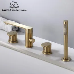 Bathroom Sink Faucets Brushed Gold Solid Brass Faucet Bathtub Shower Set Split Switch 4 Pcs Deck Mounted Mixer Tap ML8058