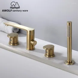 Rubinetti per lavandino del bagno Rubinetto in ottone massiccio oro spazzolato Set doccia per vasca Interruttore diviso 4 pezzi Miscelatore da piano ML8058