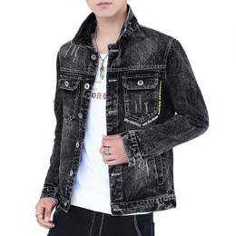 Männer Jeansjacke Punk getragene männliche Jean-Mäntel mit Druck Herbst Schwarz Lxury G Casual Free Ship Cowboy Korea One Piece Fi 55Ew #