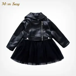 Moda Baby Girl PU Capinho de couro Spring Autumn Toddler Kids Leather Tutu Coat Moda Chaqueta Outwear Roupas Preto 1-7y 240319