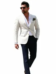 Anniebritney branco 2 peça magro ajuste terno masculino com calças pretas feito sob medida magro noivo casamento smoking baile de formatura casamento terno masculino conjunto k7w8 #