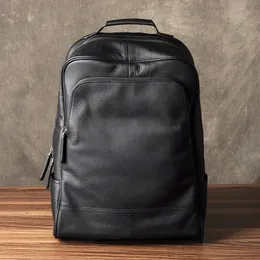 Moda de alta qualidade mochila couro genuíno dos homens bagpack estudante saco escolar diário masculino mochila grande preto 240323