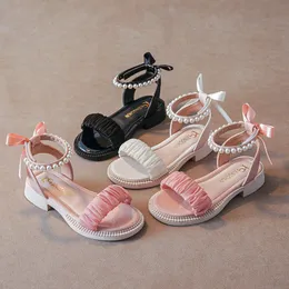 Barn sandaler flickor gladiator skor sommar pärla barn prinsessa sandal ungdom småbarn fotfäste rosa vita svart 26-35 Q2bk#