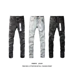 Purple Designer Slim Mens Pants Drip Stacked European Skinny Motorcycle Emelcodery Ruped Trend Bunders Drill Jeans