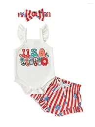 Clothing Sets Baby Girls 3Pcs Summer Outfits Sleeveless Ruffle Romper Watermelon Striped Shorts Headband Set