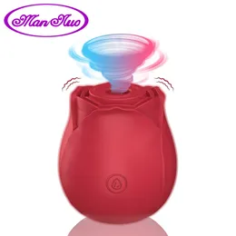 Vibratore per succhiare la vagina a forma di rosa Intimo Buono Ventosa per capezzoli Leccata orale Stimolazione del clitoride Potenti giocattoli sessuali per le donne 240320