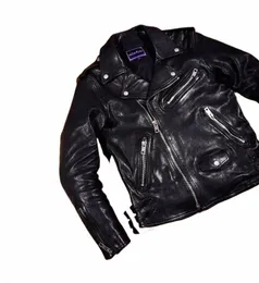 gratis fartyg.classic Motor Rider Leather Jacket.Luxury Vintage Style Tanned Sheepskin Coat. tjock läderduk. BRAND X9AO#