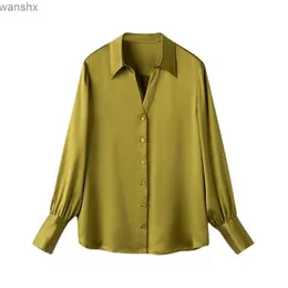 Blusas femininas camisas elásticas crepe cetim camisa feminina 100% camisa de seda feminina primavera com decote em v cetim manga comprida camisa de cetim amoreira camisa de sedaL240328