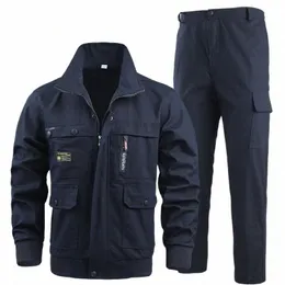 Весенне-осенняя мужская рабочая одежда для работы на открытом воздухе и сварки, рабочая одежда с несколькими карманами, одежда для защиты труда f0oJ #