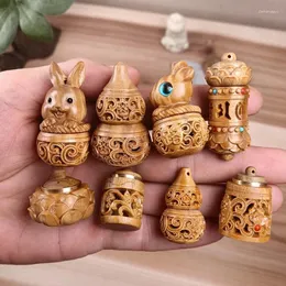 Storage Bottles Natural Wood Perfume Bottle Incense Expanding Mini Sandalwood Portable Sealed Jar Pendant Pomander Container